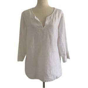 LL Bean Lakeside Embroidered Top XL Coastal Boho V-Neck Knit Linen Cotton Resort